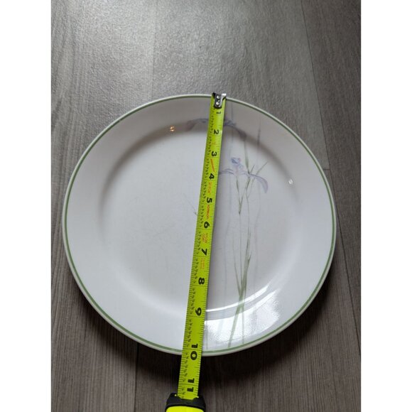 Corelle Dinner Plate 10.25" White Shadow Iris Pattern Green Trim Vintage - Picture 3 of 4